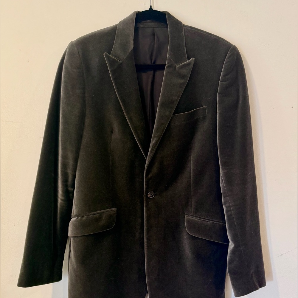 Reiss Dark Olive Velvet Blazer